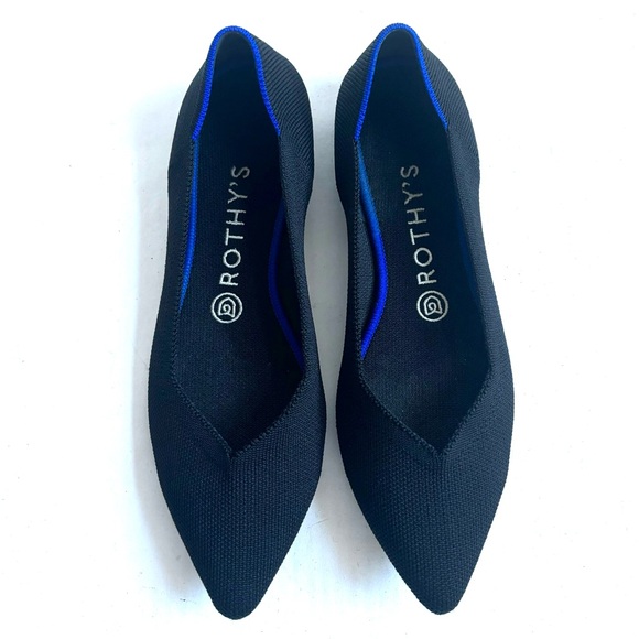 Rothy's Shoes - Rothy’s The Point Pointed Toe Slip On Ballet Flat Shoes Black Blue Size 8.5